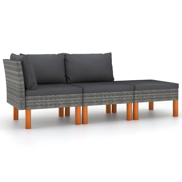 3-delige Loungeset poly rattan en massief eucalyptushout MeubelReus