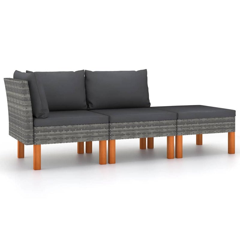 3-delige Loungeset poly rattan en massief eucalyptushout MeubelReus
