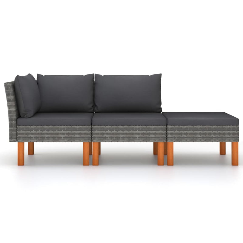 3-delige Loungeset poly rattan en massief eucalyptushout MeubelReus