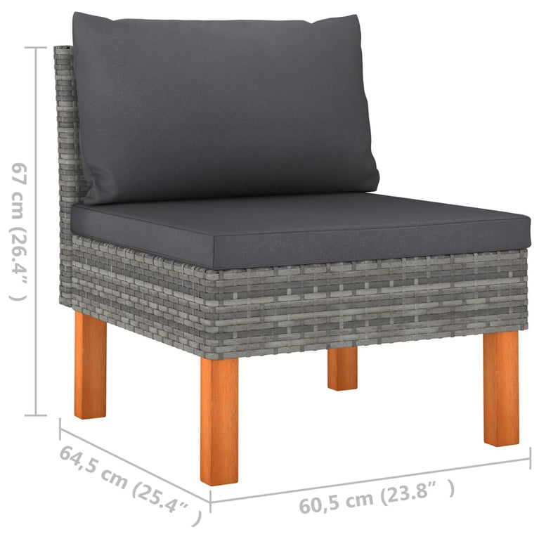 3-delige Loungeset poly rattan en massief eucalyptushout MeubelReus