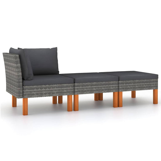 3-delige Loungeset poly rattan en massief eucalyptushout MeubelReus