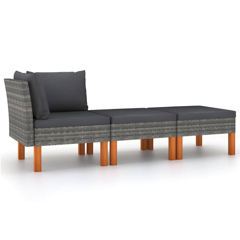 3-delige Loungeset poly rattan en massief eucalyptushout MeubelReus