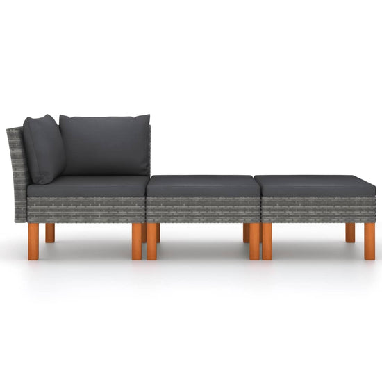 3-delige Loungeset poly rattan en massief eucalyptushout MeubelReus