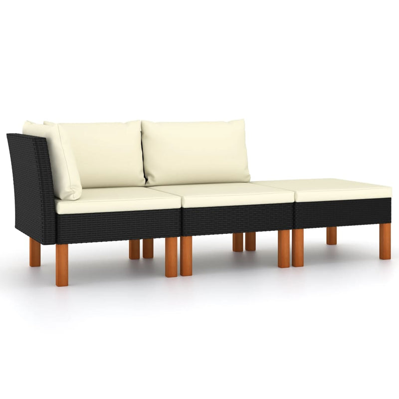 3-delige Loungeset poly rattan en massief eucalyptushout MeubelReus