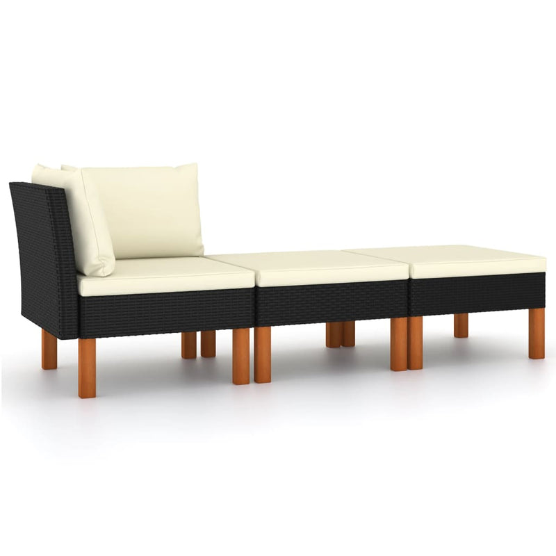 3-delige Loungeset poly rattan en massief eucalyptushout MeubelReus
