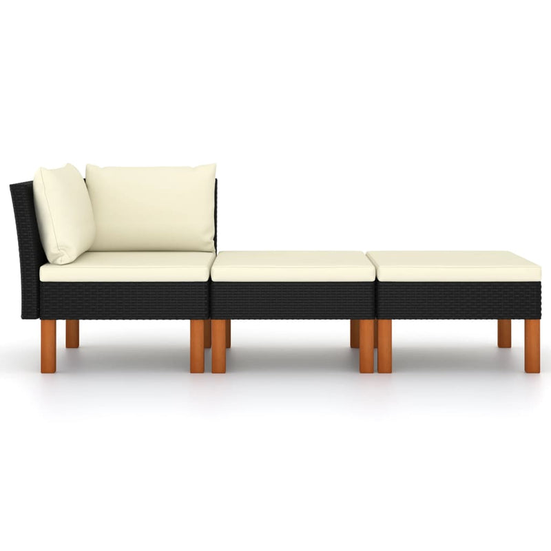3-delige Loungeset poly rattan en massief eucalyptushout MeubelReus