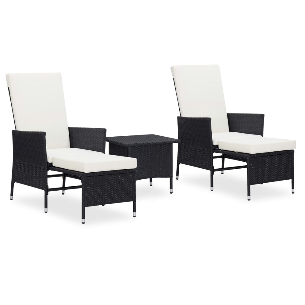 3-delige Loungeset met kussens poly rattan zwart MeubelReus