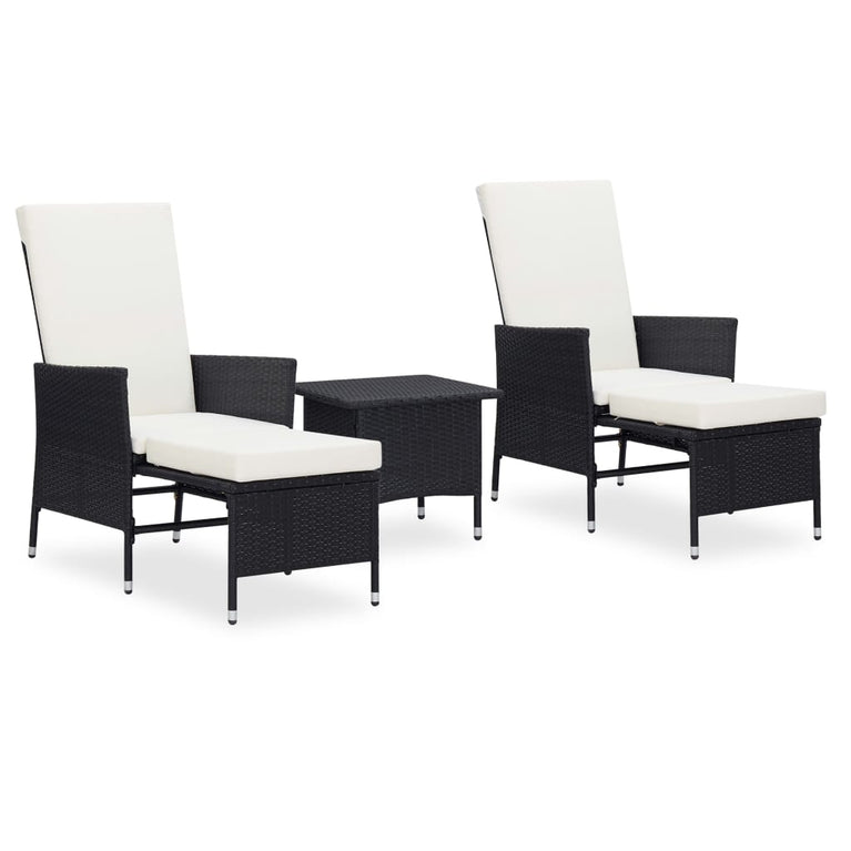 3-delige Loungeset met kussens poly rattan zwart MeubelReus