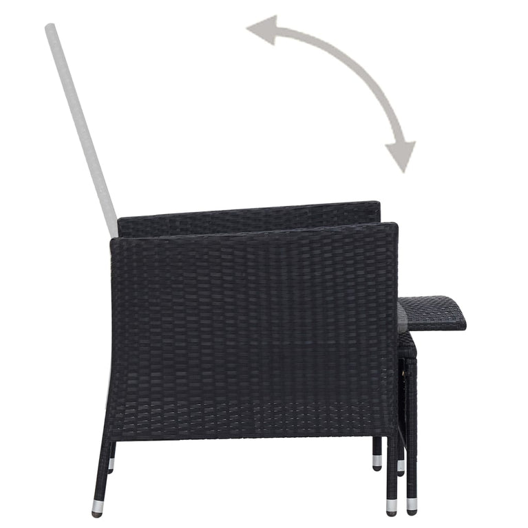 3-delige Loungeset met kussens poly rattan zwart MeubelReus