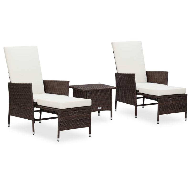 3-delige Loungeset met kussens poly rattan bruin MeubelReus