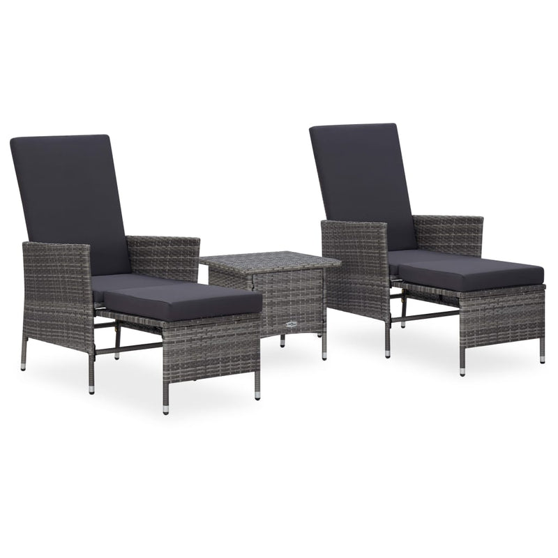 3-delige Loungeset met kussens poly rattan grijs MeubelReus
