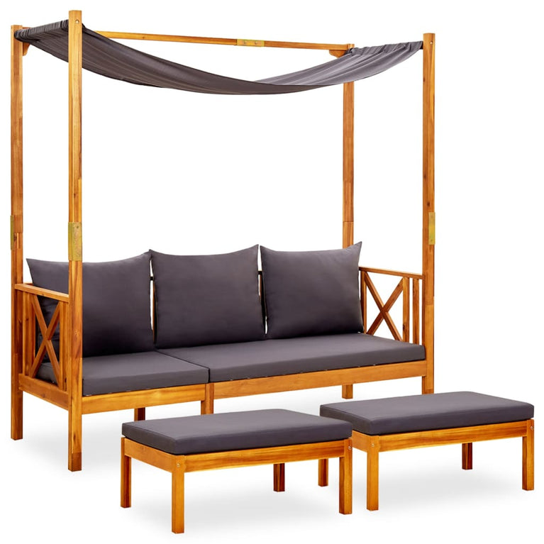 Tuinbank met luifel en voetenbanken massief acaciahout MeubelReus