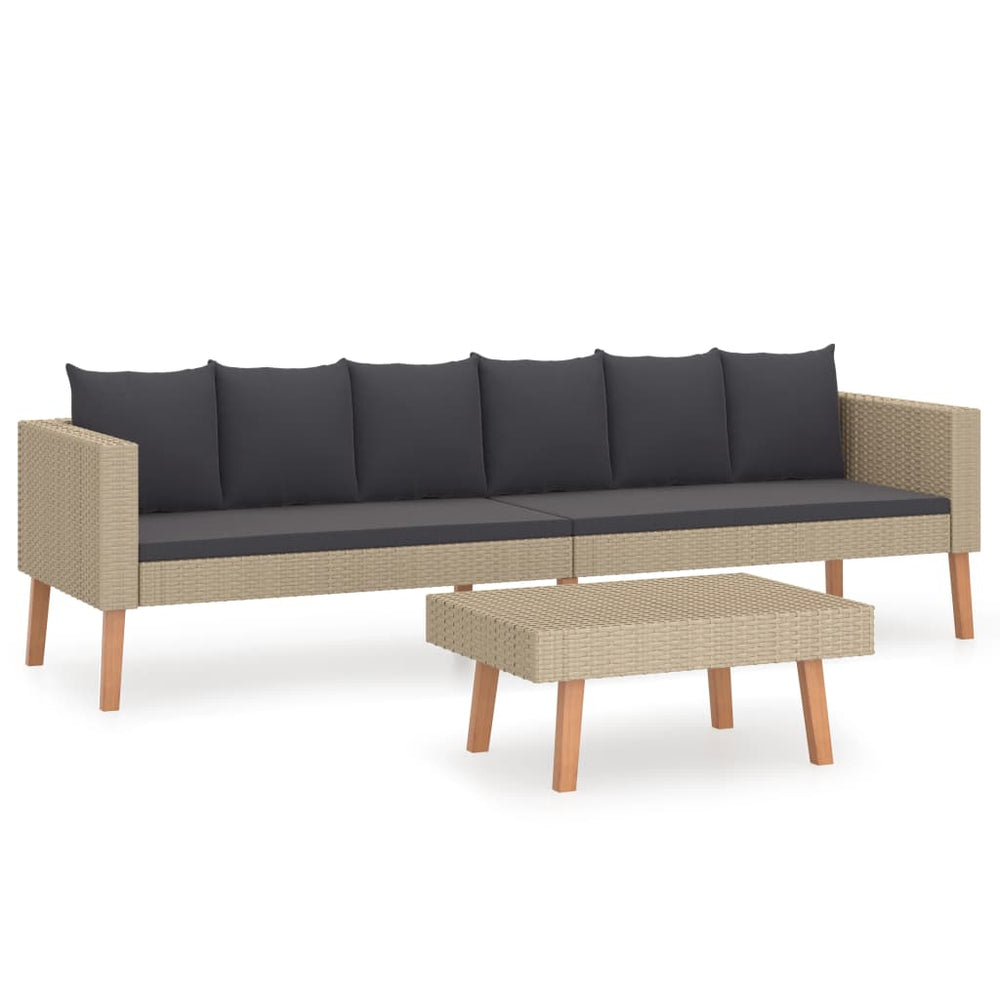 2-delige Loungeset met kussens poly rattan beige MeubelReus