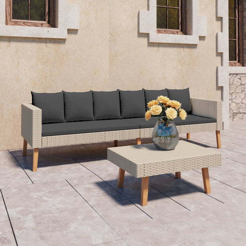 2-delige Loungeset met kussens poly rattan beige MeubelReus
