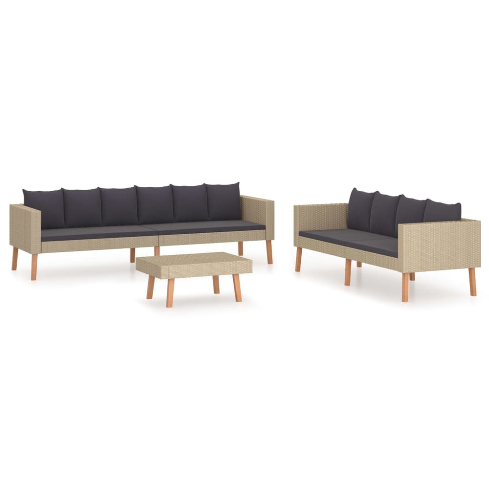 3-delige Loungeset met kussens poly rattan beige MeubelReus