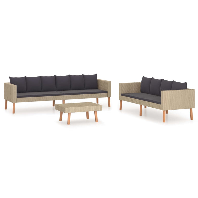 3-delige Loungeset met kussens poly rattan beige MeubelReus