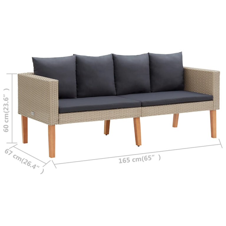 3-delige Loungeset met kussens poly rattan beige MeubelReus