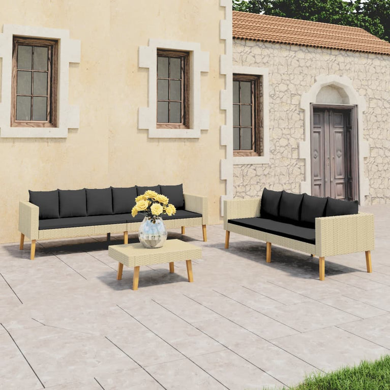 3-delige Loungeset met kussens poly rattan beige MeubelReus