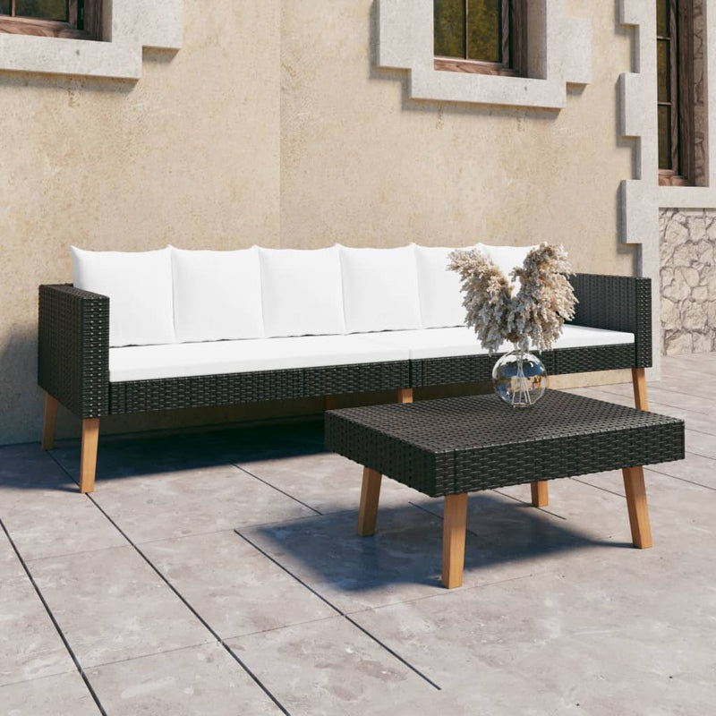 2-delige Loungeset met kussens poly rattan zwart MeubelReus