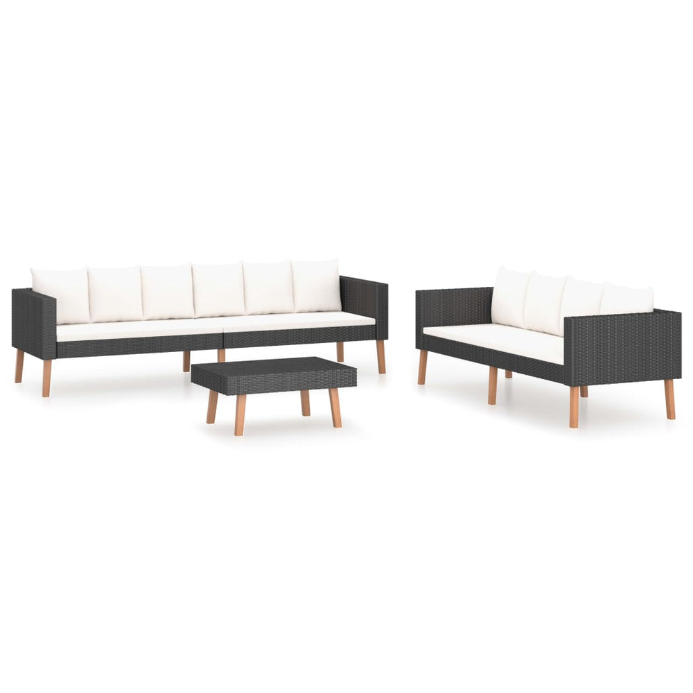 3-delige Loungeset met kussens poly rattan zwart MeubelReus