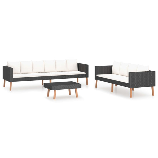 3-delige Loungeset met kussens poly rattan zwart MeubelReus