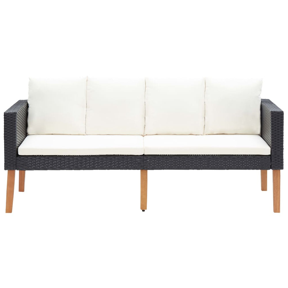 3-delige Loungeset met kussens poly rattan zwart MeubelReus