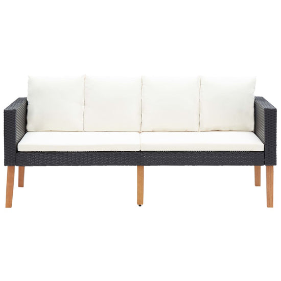 3-delige Loungeset met kussens poly rattan zwart MeubelReus