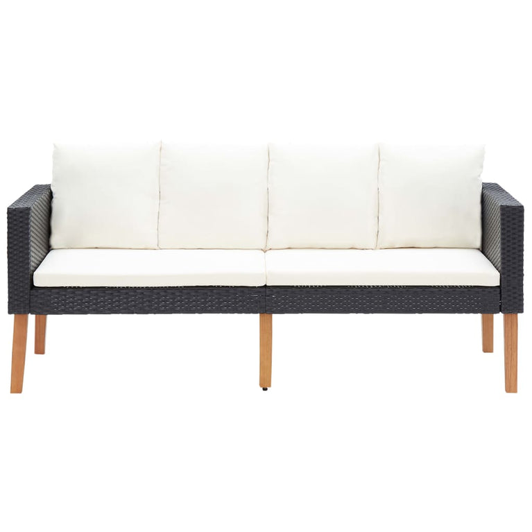 3-delige Loungeset met kussens poly rattan zwart MeubelReus