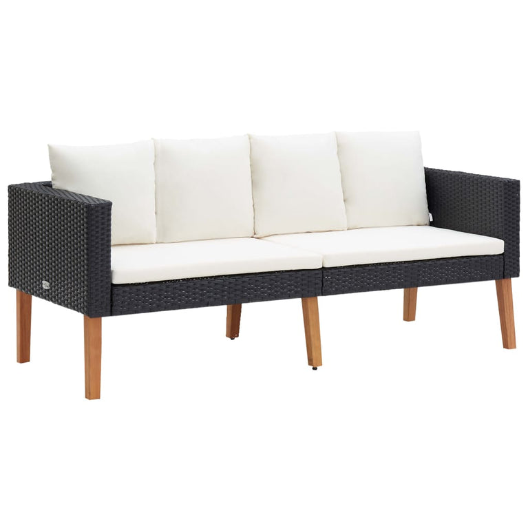 3-delige Loungeset met kussens poly rattan zwart MeubelReus