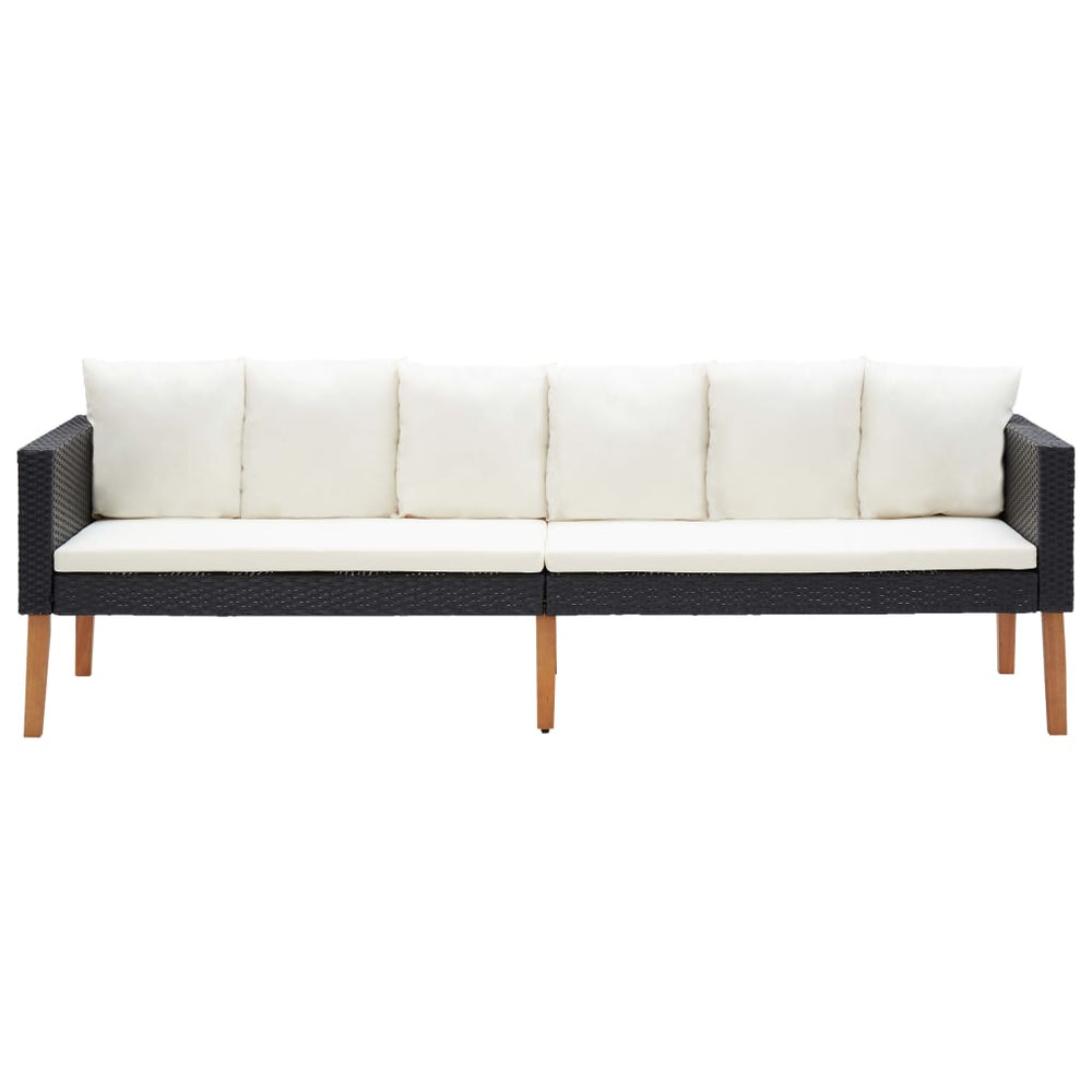 3-delige Loungeset met kussens poly rattan zwart MeubelReus