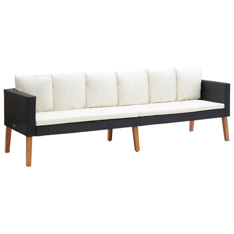 3-delige Loungeset met kussens poly rattan zwart MeubelReus