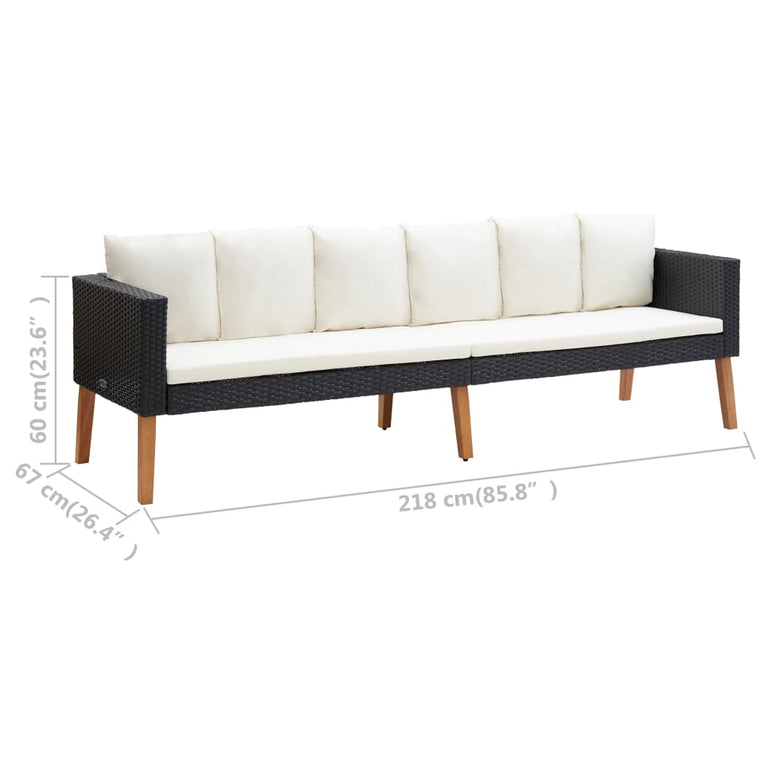 3-delige Loungeset met kussens poly rattan zwart MeubelReus