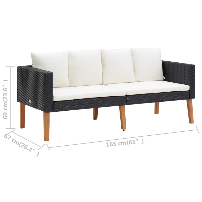 3-delige Loungeset met kussens poly rattan zwart MeubelReus