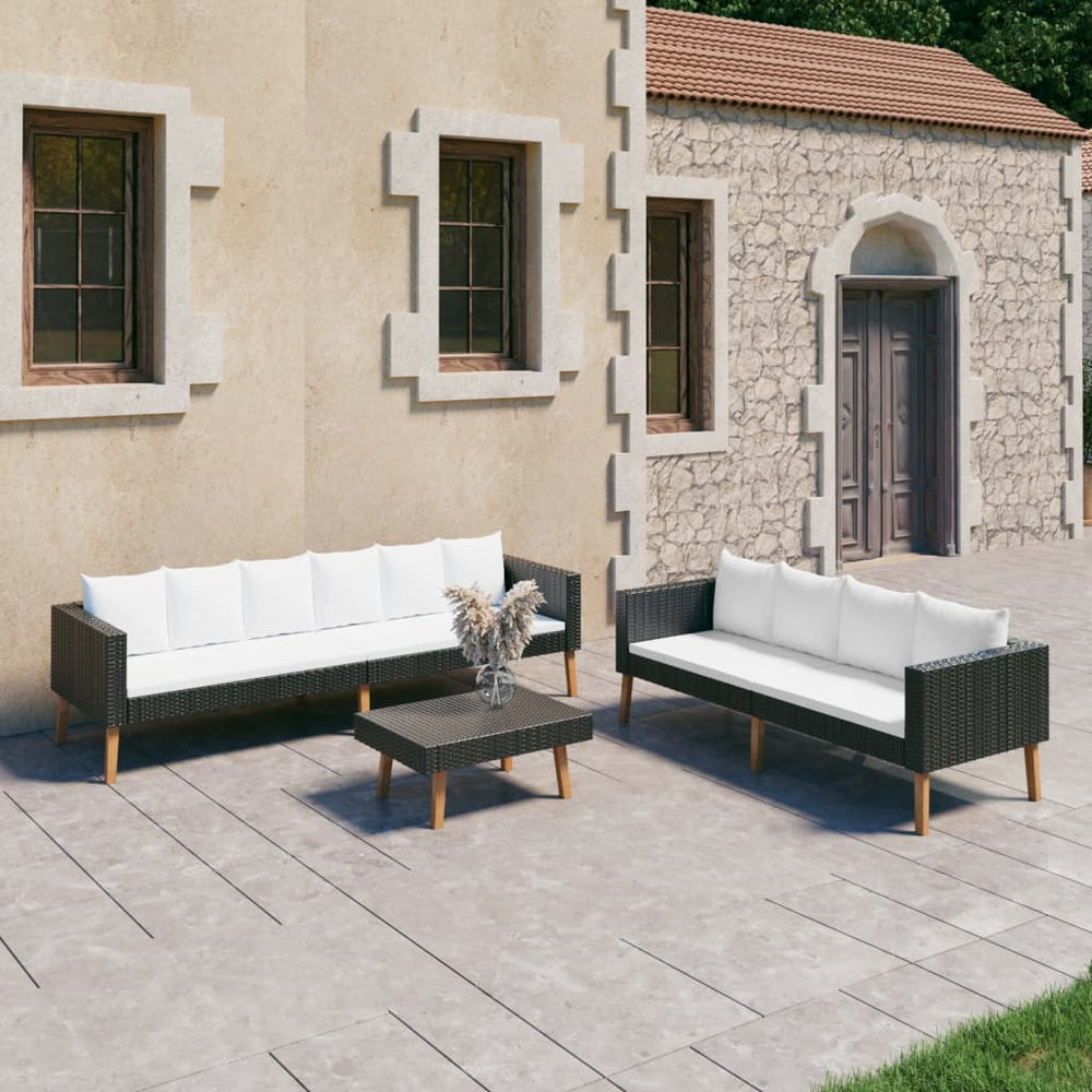 3-delige Loungeset met kussens poly rattan zwart MeubelReus