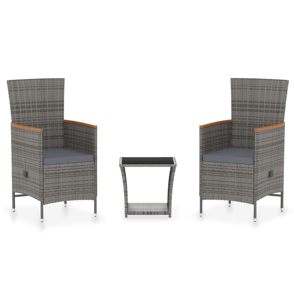 3-delige Loungeset met kussens poly rattan grijs MeubelReus