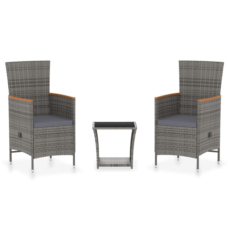 3-delige Loungeset met kussens poly rattan grijs MeubelReus