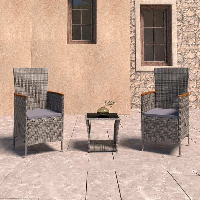 3-delige Loungeset met kussens poly rattan grijs MeubelReus