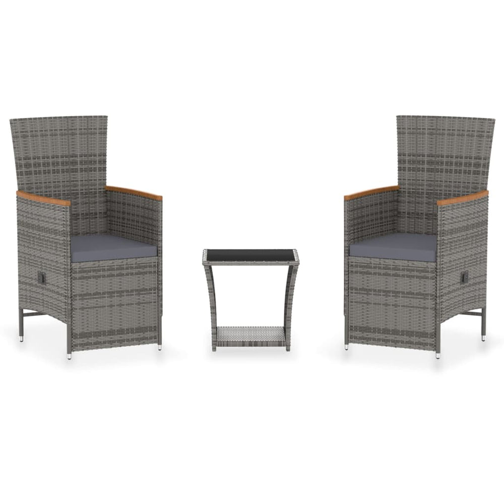 3-delige Loungeset met kussens poly rattan grijs MeubelReus