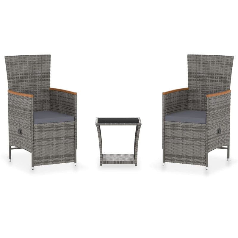 3-delige Loungeset met kussens poly rattan grijs MeubelReus