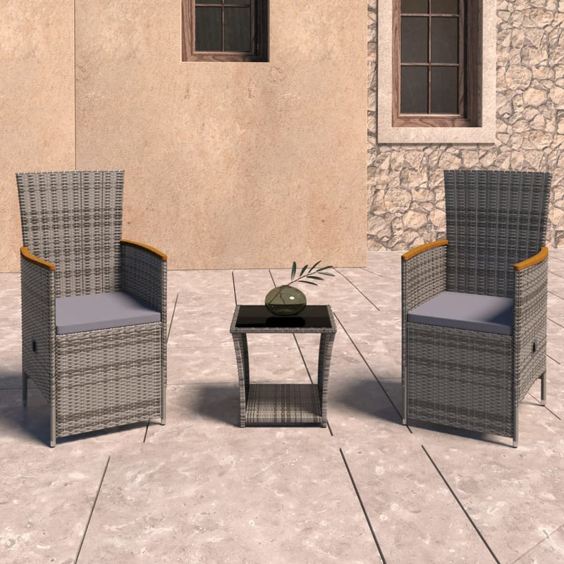 3-delige Loungeset met kussens poly rattan grijs MeubelReus