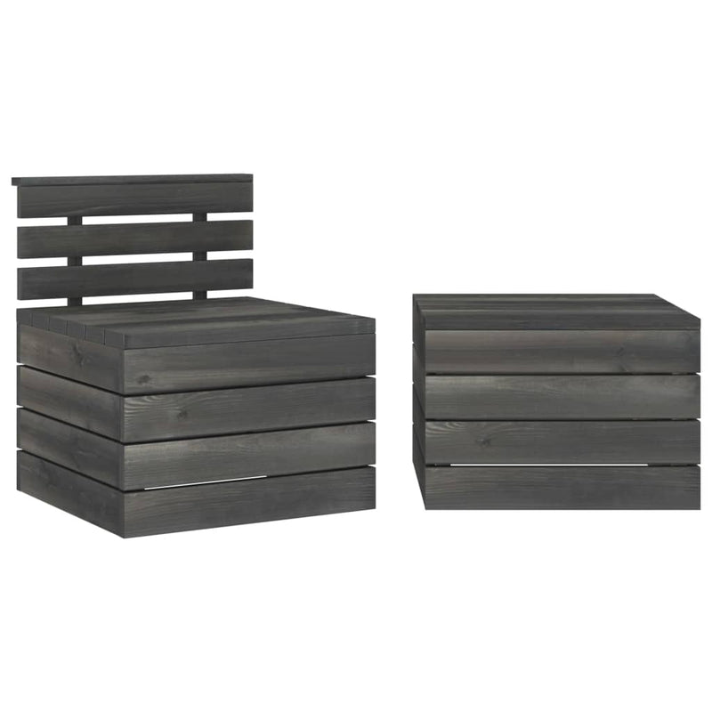 2-delige Loungeset pallet massief grenenhout donkergrijs MeubelReus