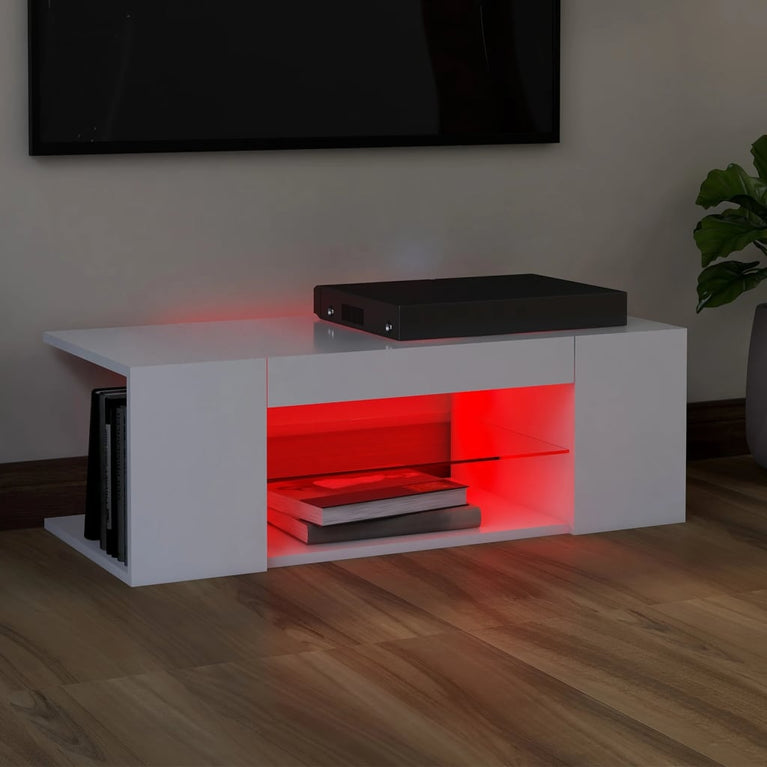 Tv-meubel met LED-verlichting 90x39x30 cm wit MeubelReus