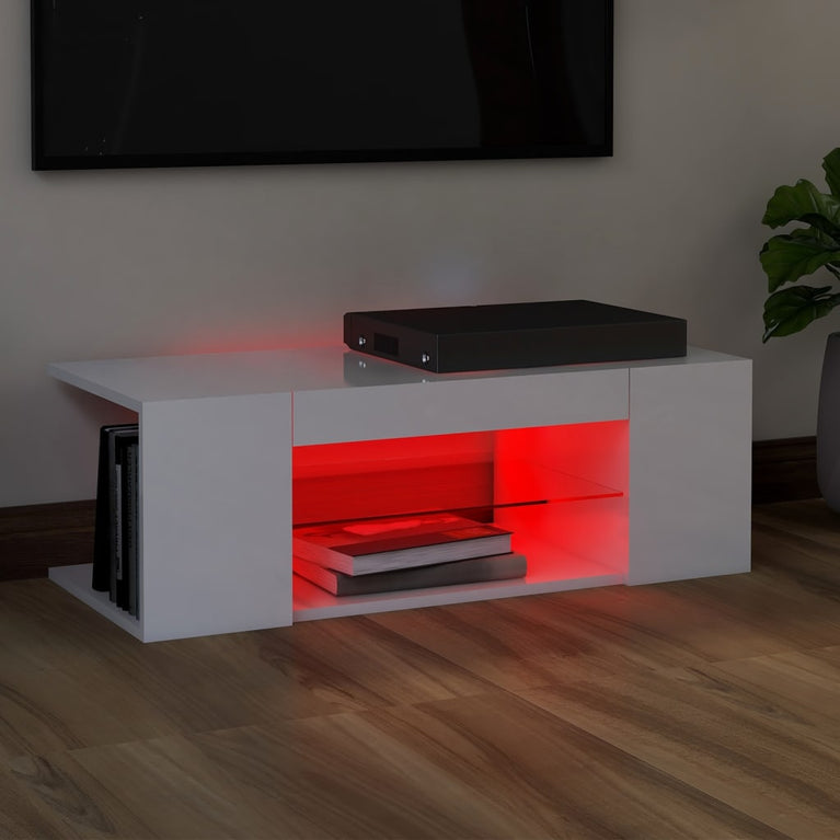 Tv-meubel met LED-verlichting 90x39x30 cm hoogglans wit MeubelReus