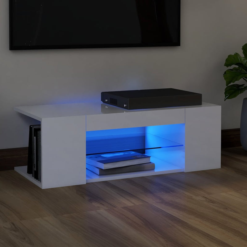 Tv-meubel met LED-verlichting 90x39x30 cm hoogglans wit MeubelReus