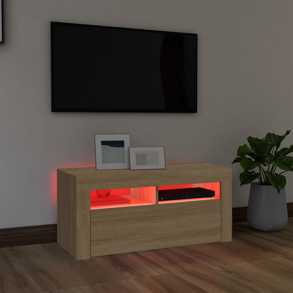 Tv-meubel met LED-verlichting 90x35x40 cm sonoma eikenkleurig MeubelReus