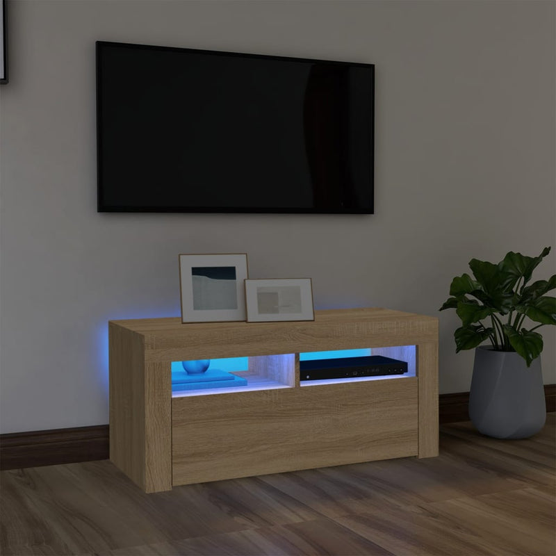 Tv-meubel met LED-verlichting 90x35x40 cm sonoma eikenkleurig MeubelReus