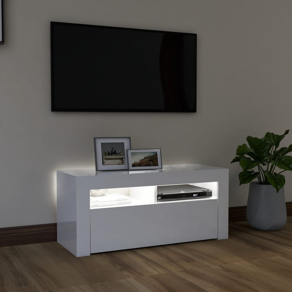 Tv-meubel met LED-verlichting 90x35x40 cm hoogglans wit MeubelReus