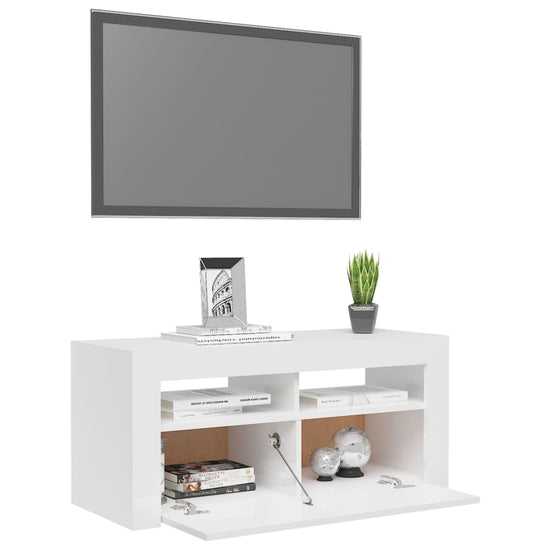 Tv-meubel met LED-verlichting 90x35x40 cm hoogglans wit MeubelReus