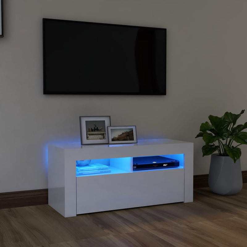 Tv-meubel met LED-verlichting 90x35x40 cm hoogglans wit MeubelReus