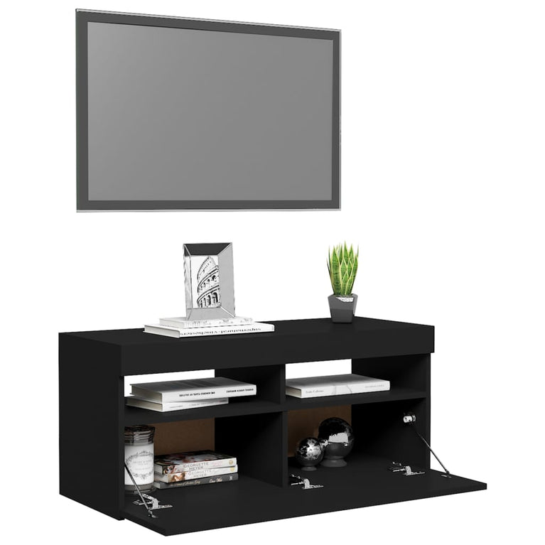 Tv-meubel met LED-verlichting 90x35x40 cm zwart MeubelReus